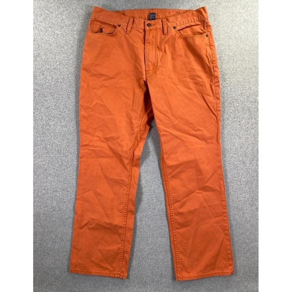 Polo Ralph Lauren Pants Mens 35x30 Orange Cotton Flat Front Canvas Straight Leg